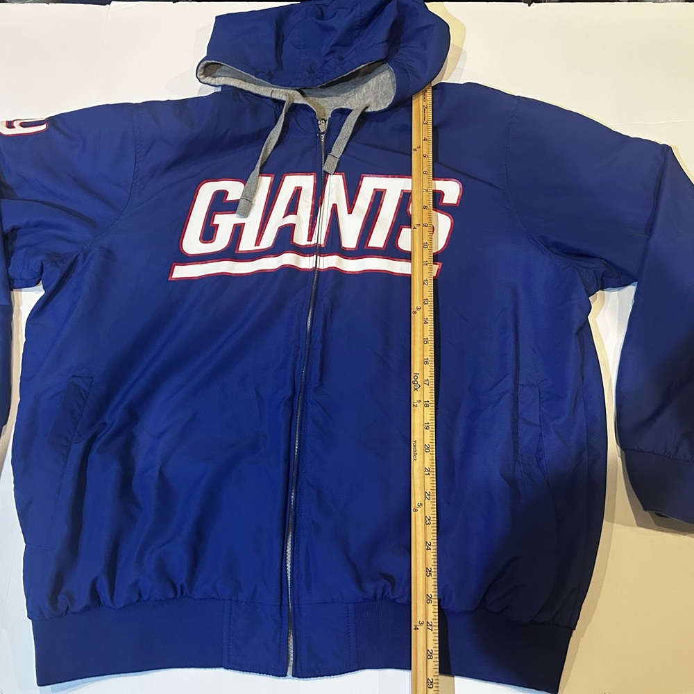 New York Giants Jacket Mens Blue NFL Football Reversible Hooded Knit Logo XXL